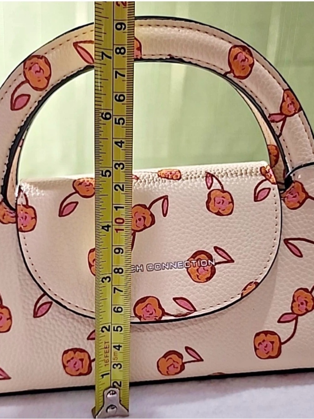 French Connection Cream Mini Floral Top-Handle Bag with Flowers